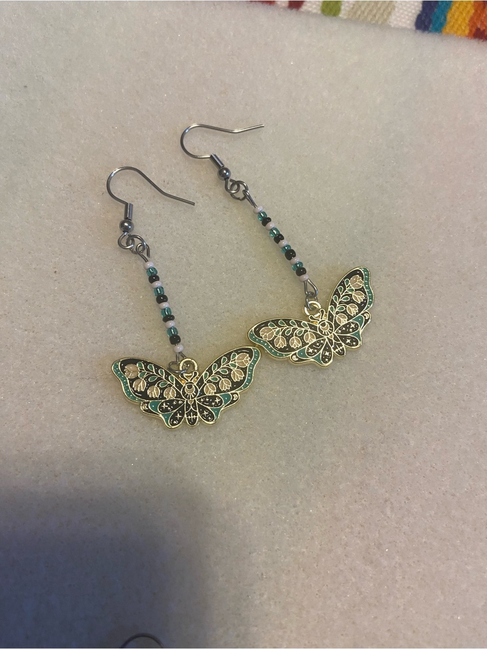 Green and Gold Butterfly Dangle Earrings for Women
